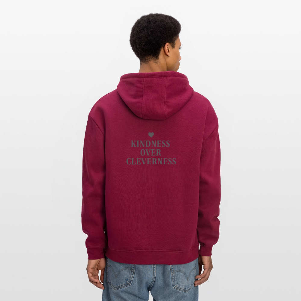 Felpa con cappuccio unisex oversize Kindness over Cleverness - rosso borgogna