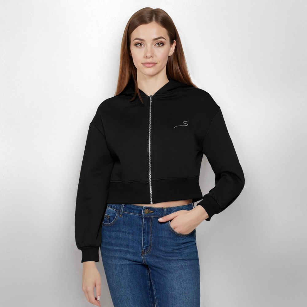 Felpa con cappuccio corta oversize da donna CYOP - nero